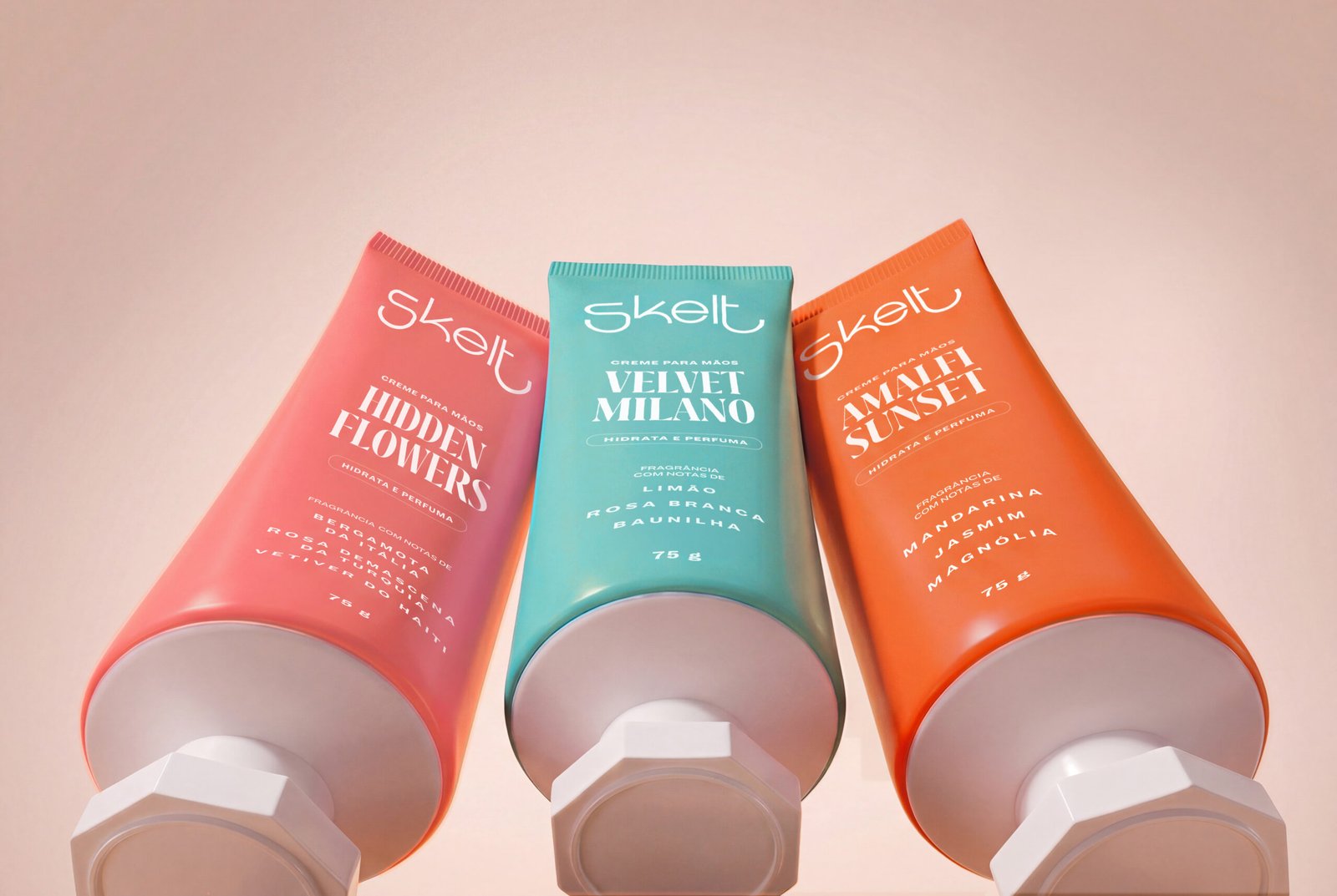Creme para mãos Skelt: hidratação 24h e 3 fragrâncias icônicas a R$ 29,90