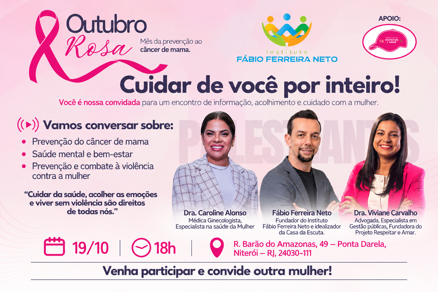 Outubro Rosa: encontro em Niterói reúne especialistas para debater saúde da mulher, bem-estar emocional e prevenção à violência